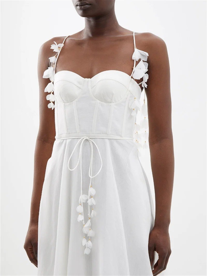 White Spaghetti Strap Dres with 3D Flower Tassels