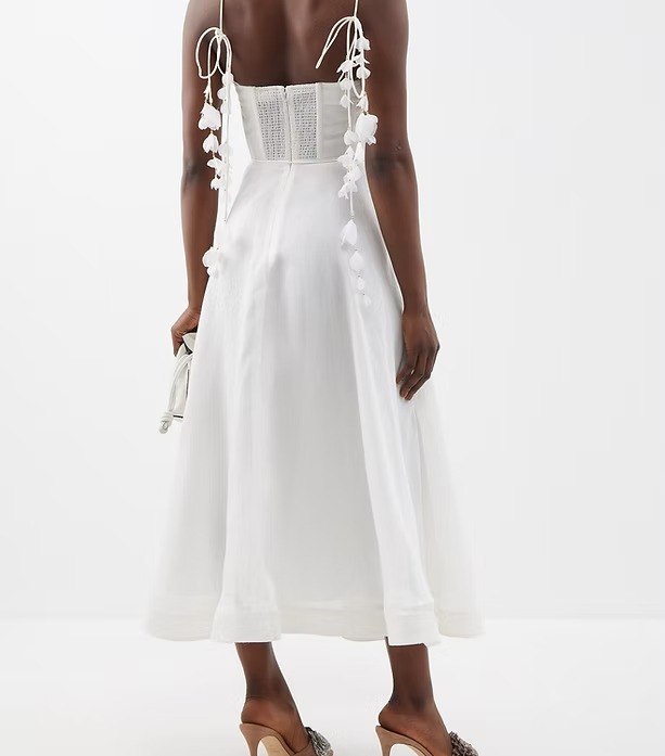 White Spaghetti Strap Dres with 3D Flower Tassels