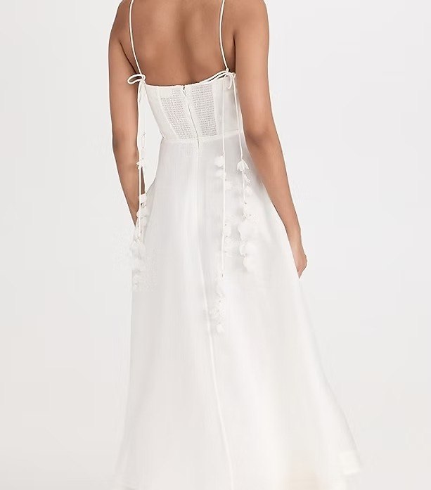 White Spaghetti Strap Dres with 3D Flower Tassels