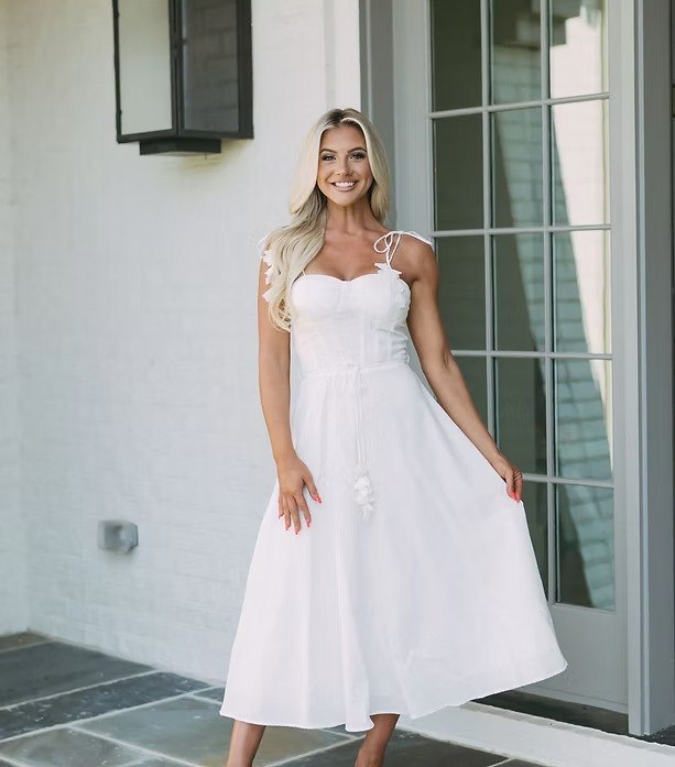 White Spaghetti Strap Dres with 3D Flower Tassels