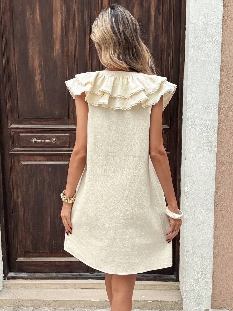 Butter yellow Button-Down Dress with Ruffled Statement Collar
