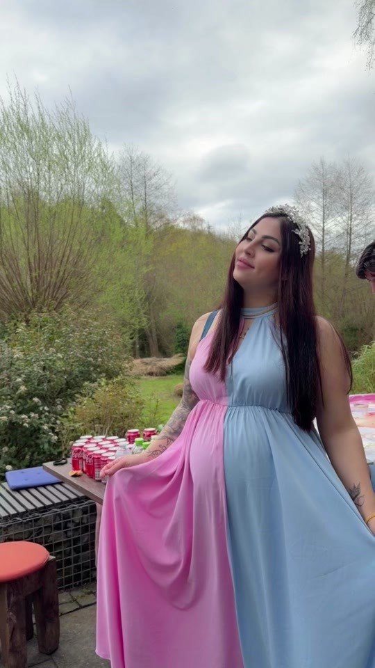 Half Pink Half Blue Gender Maternity Maxi Dress