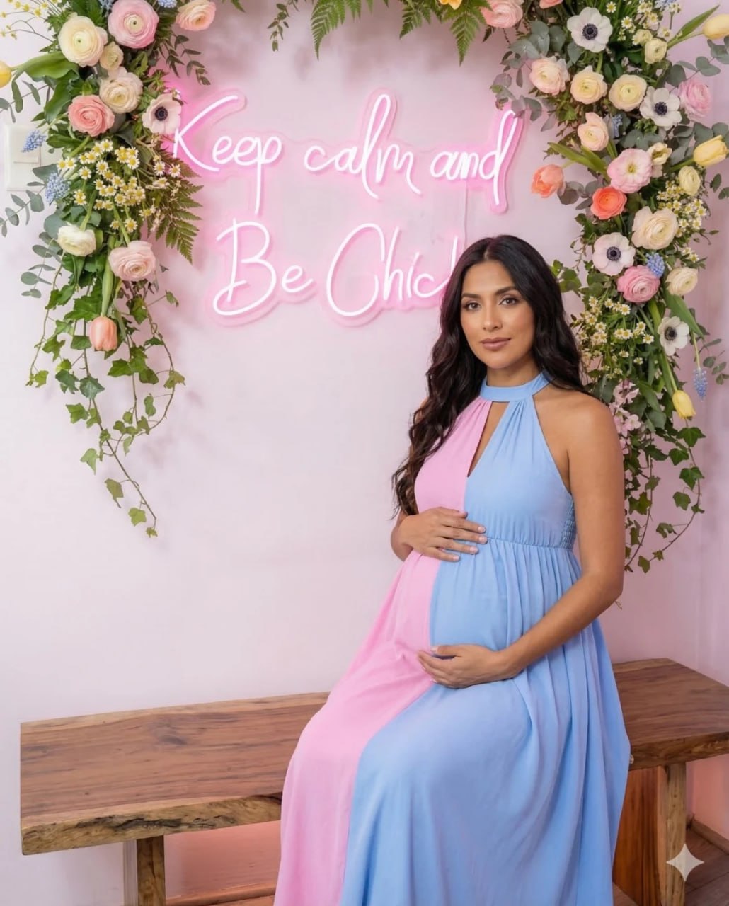 Half Pink Half Blue Gender Maternity Maxi Dress