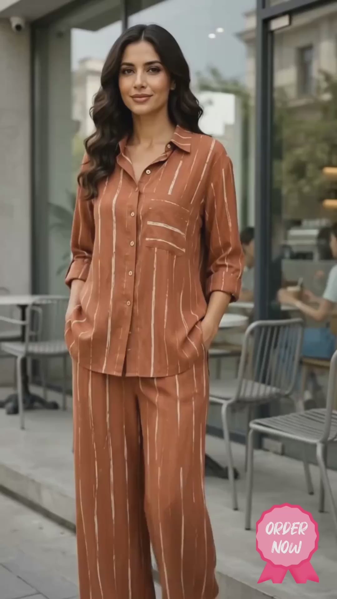 Earthy Brown Stripe Co-Ord Set for Women